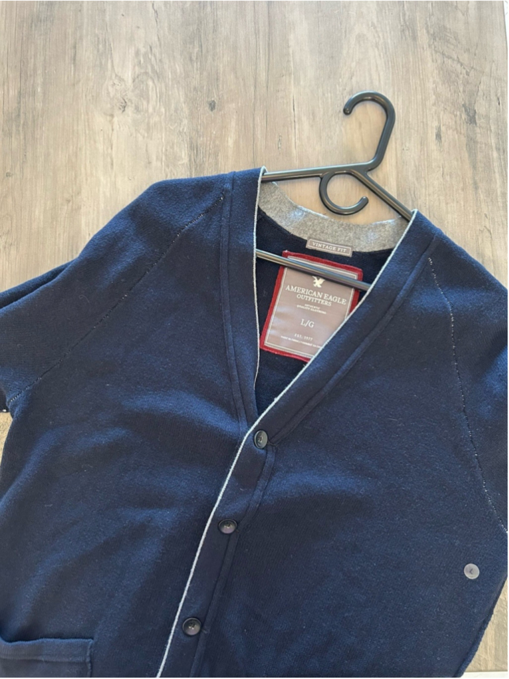 NEW! AMERICAN EAGLE Vintage Cardigan Sweater Navy Blue Cotton Wool Button Size L